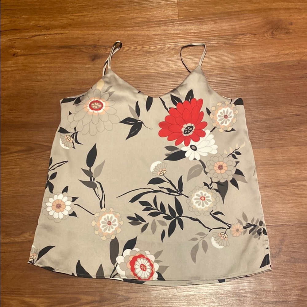 LOFT Cream and Red Asymmetrical Camisole Top
